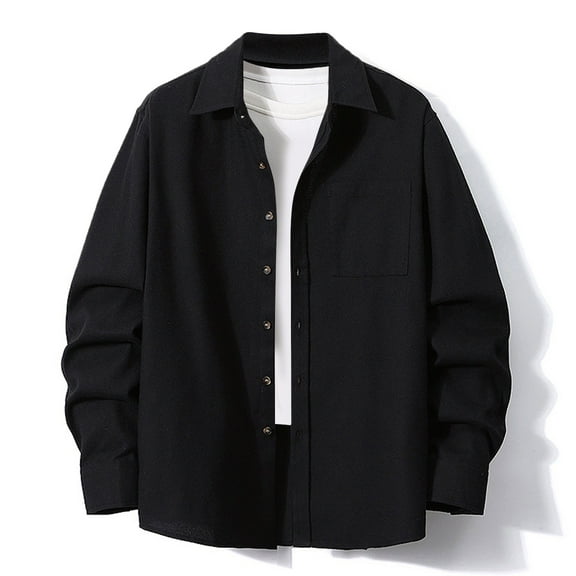 Button-Down Shirts for Men with Pocket and Collared Long Sleeve Shackets Shirt Mens Casual Solid Color Loose Comfort Lapel Office Work Outerwear Tops