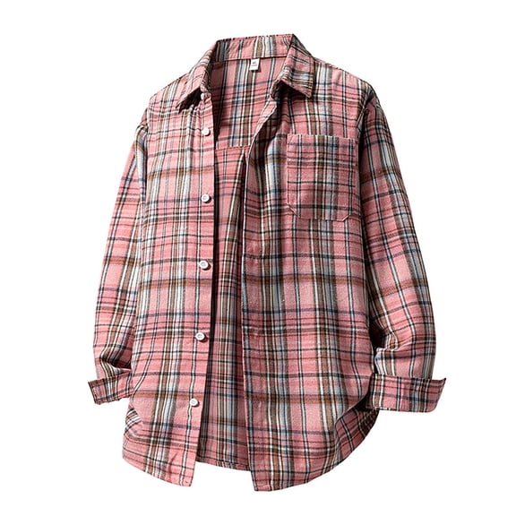 Button-Down Shirts for Men with Pocket and Collared Long Sleeve Shackets T-Shirts Mens Casual Plaid Printed Office Work Shirt Tops