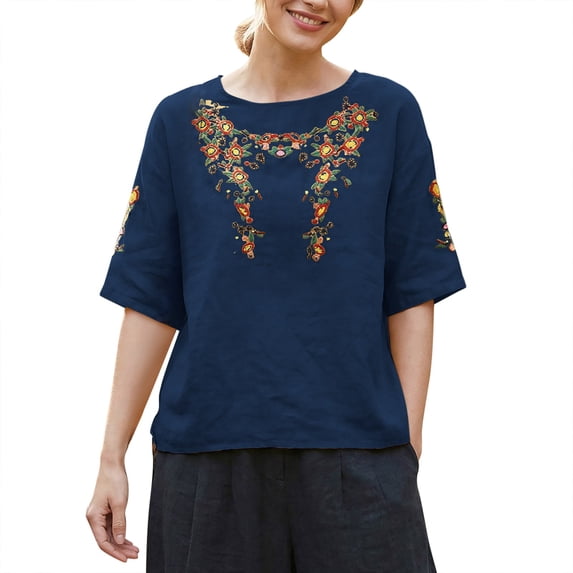 Button Down Shirts for Women 2026 Summer Casual Yellow Linen Cotton Blend With Hand Embroidered Comfortable Blouse Tops
