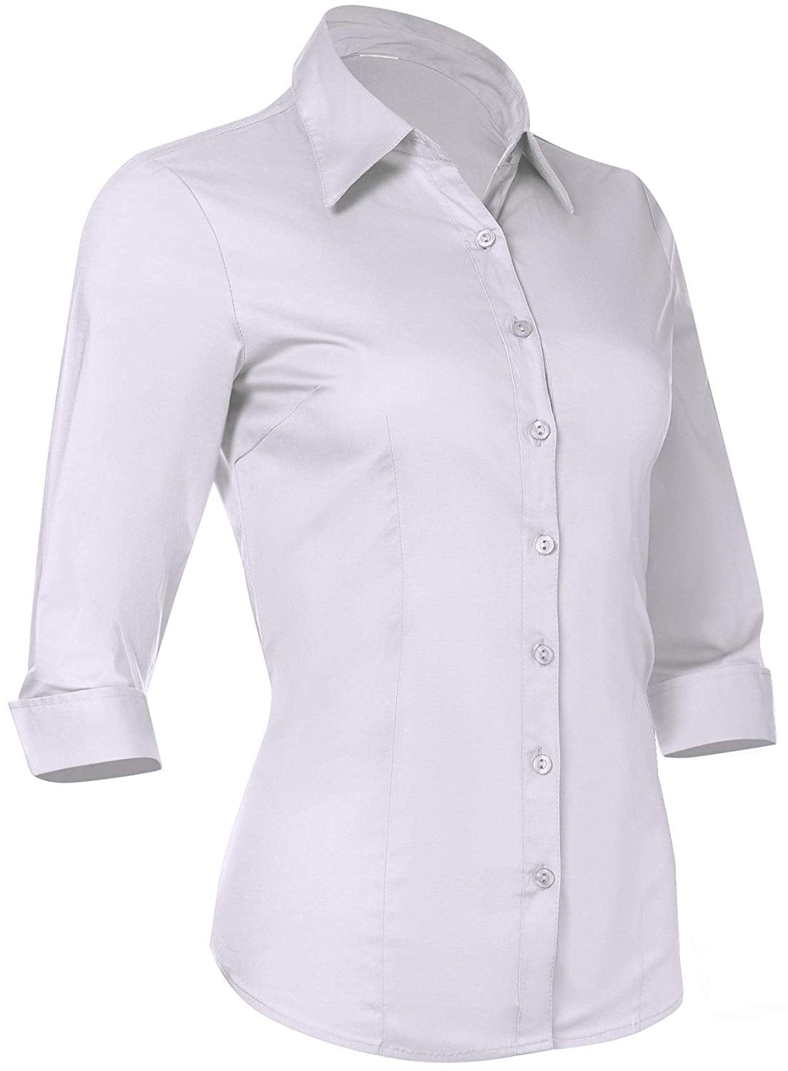 Button Down Shirts for Women 3 4 Sleeve Fitted Dress Shirt and Blouses Work  Top (5XL Plus Size, New White) - Walmart.com