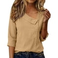 thumbnail image 1 of Button Down Shirts for Women 3/4 Sleeve Linen Cotton V Neck Tops Dressy Casual Loose Work Blouses Casual Summer Tops, 1 of 7