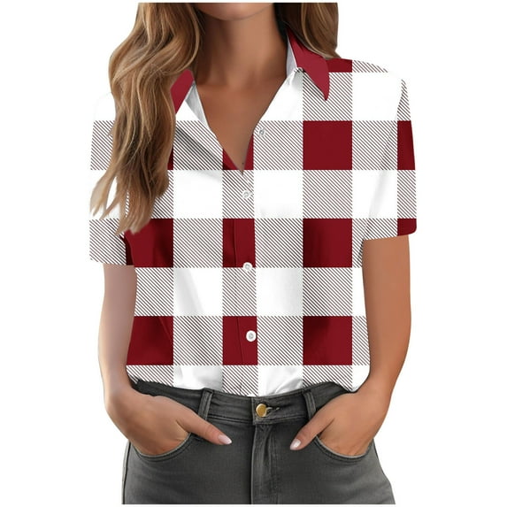 Button Down Shirts for Women Casual Casual Print Comfortable Short Sleeved Pocket Button Top Blouse T-Shirt Plus Size