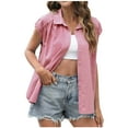 thumbnail image 1 of Button Down Shirts for Women Casual Women's Button Plaid Shirt Short Sleeved Turndown Collar Blouse, 1 of 8