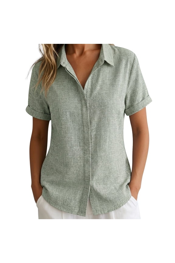 Button Down Shirts for Women Collared Short Sleeve Button Front Design with Hidden Closure for Office Errands and Everyday Wear Womens Shirts