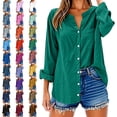 thumbnail image 1 of Button Down Shirts for Women Cotton Blend Shirts Long Sleeve Dress Shirts Collared Blouses Work Casual Solid Tunic Tops, 1 of 7