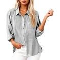 thumbnail image 1 of Button Down Shirts for Women Cotton Linen Long Sleeve Collared Blouses Side Slit Dressy Casual Business Work Tops with Pockets, 1 of 4