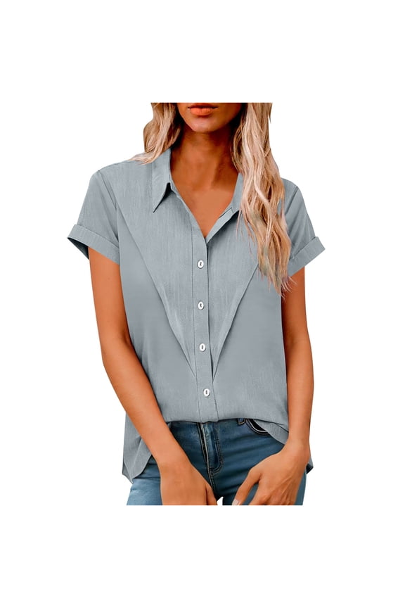 Button Down Shirts for Women Dress Cotton Short Sleeve Collared Blouse Work Business Casual Tops