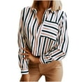 thumbnail image 1 of Button Down Shirts for Women Dressy Blouses Fashion Striped Printed Long Sleeve Blouse Business Casual Lapel Work Shirts Tops Khaki L, 1 of 9