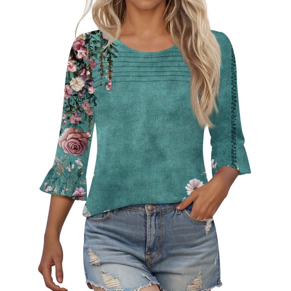 Button Down Shirts for Women Dressy Floral Printed Long Sleeve Blouse Business Casual Work Tops