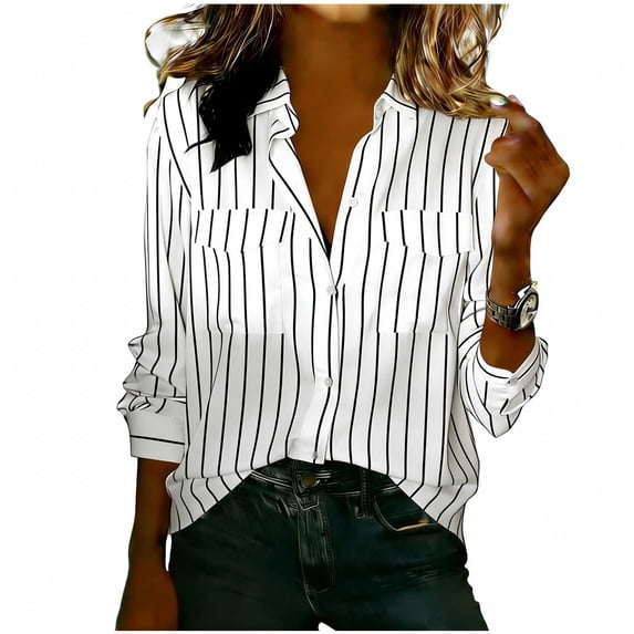 Button Down Shirts for Women Elegant Lapel Long Sleeve Tops Business Summer Casual Work Office Blouses with Pockets