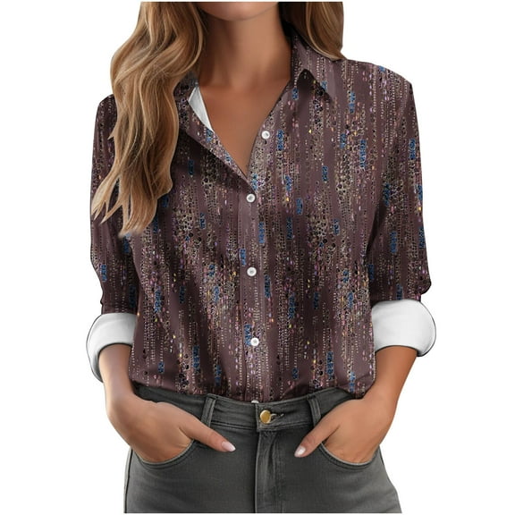 Button Down Shirts for Women Fashion Printed Shirt Dressy Casual Long Sleeve Blouses Plus Size Loose Tops Trendy Business Work Shirts