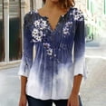 thumbnail image 1 of Button Down Shirts for Women Floral Print Tunic Summer Tops Dressy Casual Bell 3/4 Sleeve V Neck Spring Blouses, 1 of 5