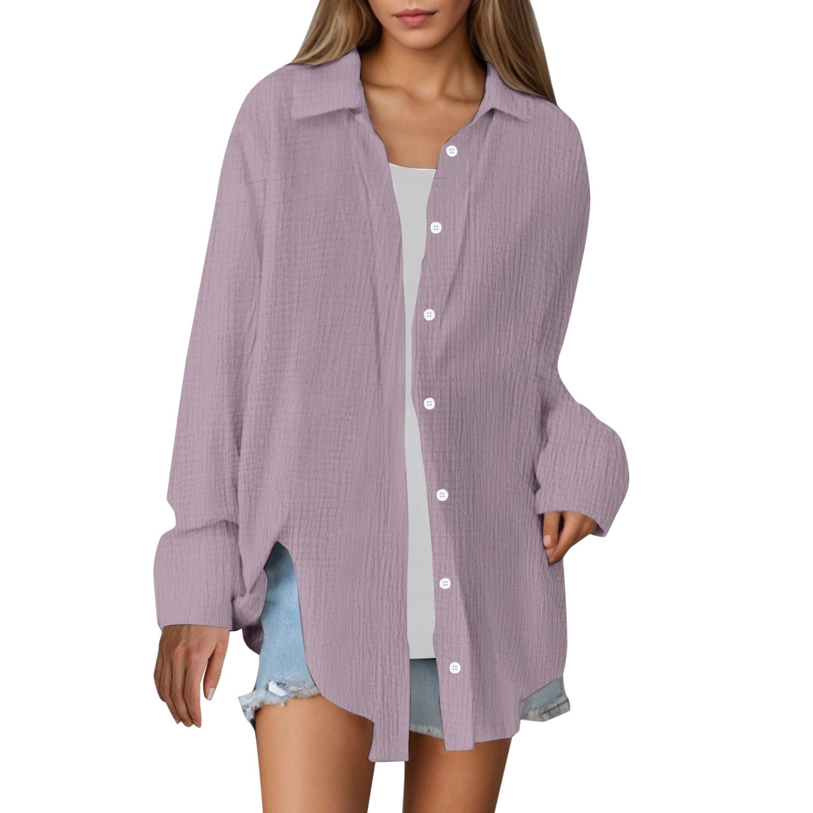 Button Down Shirts for Women Lapel Collared Short Sleeve Solid Color ...