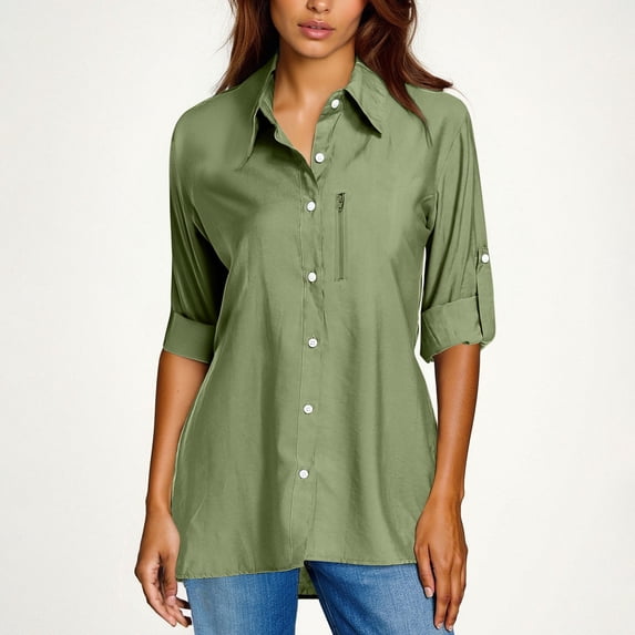 Button Down Shirts for Women Long Sleeve Wrinkle Free Dress Shirts Casual Collared Blouses Business Work Tops Green XL