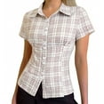 thumbnail image 1 of Button Down Shirts for Women Plaid Print Short Sleeve Lapel Collar Tops Summer Novelty Casual Regular Fit Clothes, 1 of 7