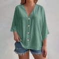 thumbnail image 1 of Button-Down Shirts for Women Plus Size L-4X Lightweight 3/4 Sleeve Blouses Tops Womens Casual Solid Color Loose V Neck Beach Cover Ups Tees Top, 1 of 8