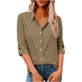 thumbnail image 1 of Button Down Shirts for Women Plus Size Linen Long Sleeve Shirts with Lapel Solid Color Casual Loose Beach Tee Tops Summer Fall Clothes, 1 of 6