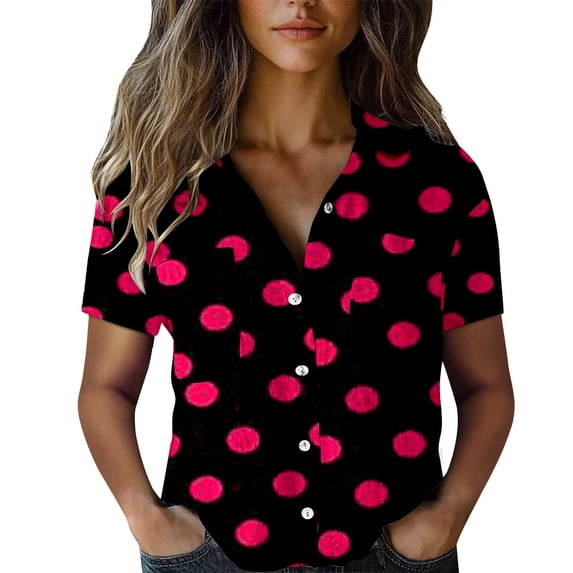 Button Down Shirts for Women Printed Cotton Short Sleeve Casual Fashion Plus Size Blouse