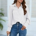 thumbnail image 1 of Button Down Shirts for Women Puff Long Sleeve Blouses Pleated Solid Color Tops Cotton Loose Casual Basic Tee (White L), 1 of 7