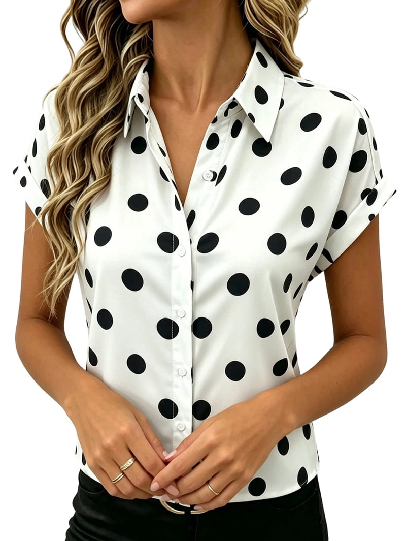 Button Down Shirts for Women Short Sleeve Collared Blouses Dressy ...