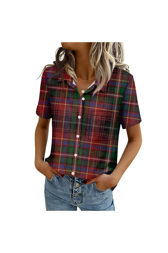 Button Down Shirts for Women Short Sleeve Collared Tops Dressy Casual V Neck Blouses Wine XL