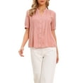 thumbnail image 1 of INSPIRE CHIC Button Down Shirts for Women Short Sleeve Pleated Front V Neck Shirt Tops Blouses XS Pink, 1 of 5