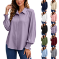 thumbnail image 1 of Button Down Shirts for Women Smocked Cuffed Solid Colors Shirt Work Office Casual Collar Long Sleeve Tops, 1 of 6