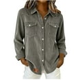 thumbnail image 1 of Button Down Shirts for Women Solid Casual Long Sleeves Turn Down Collar Shirt Bottun Pocket Tops Blouse, 1 of 7