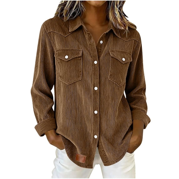 Button Down Shirts for Women Solid Casual Long Sleeves Turn Down Collar Shirt Bottun Pocket Tops Blouse