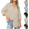thumbnail image 1 of Button Down Shirts for Women Solid Color Loose Collared Blouses Long Sleeve Dress Shirt Work Casual Tunics with Pockets, 1 of 10