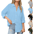 thumbnail image 1 of Button Down Shirts for Women Solid Color Loose Collared Blouses Long Sleeve Dress Shirt Work Casual Tunics with Pockets, 1 of 10