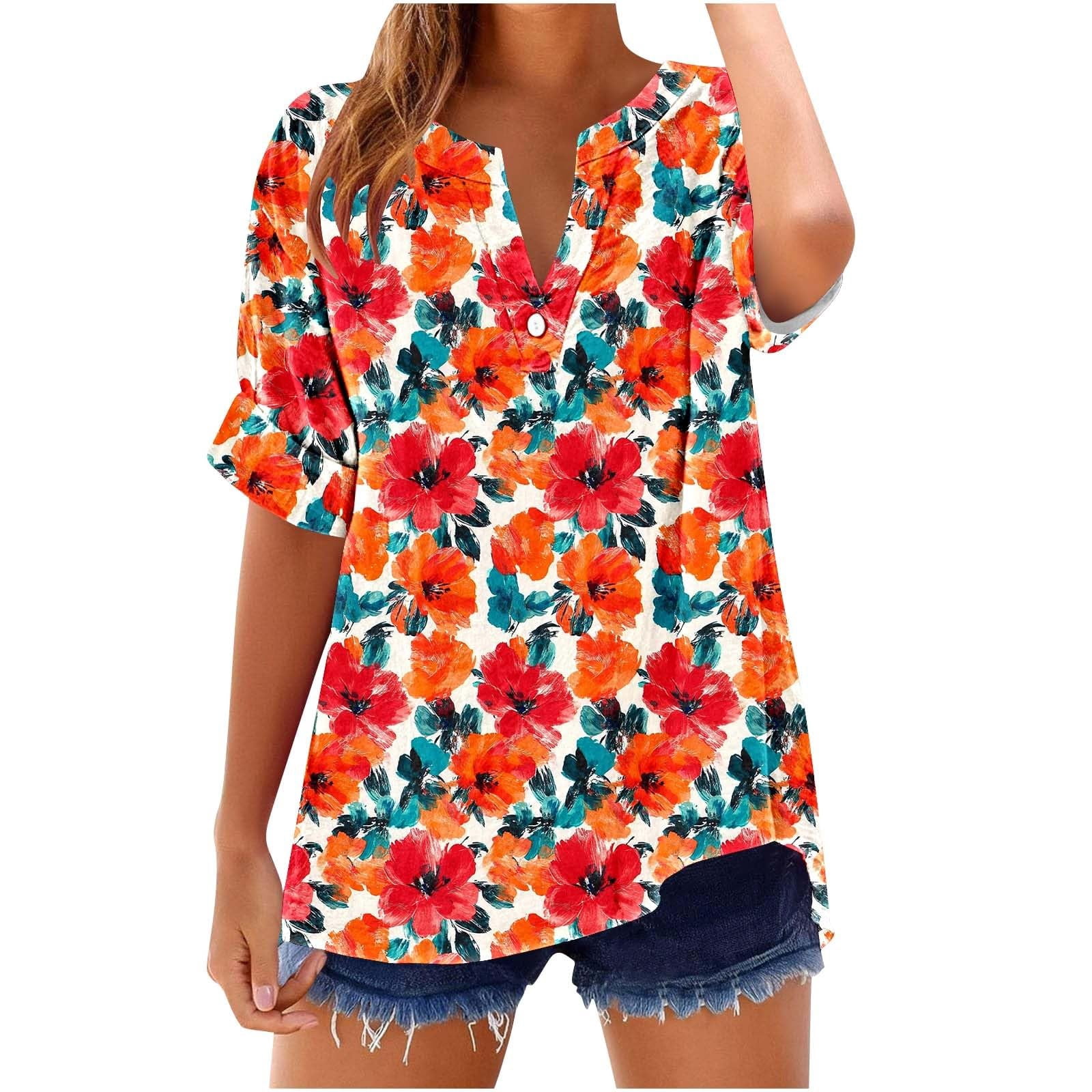 Button Down Shirts for Women Summer 2026 Boho Floral Printed Short ...