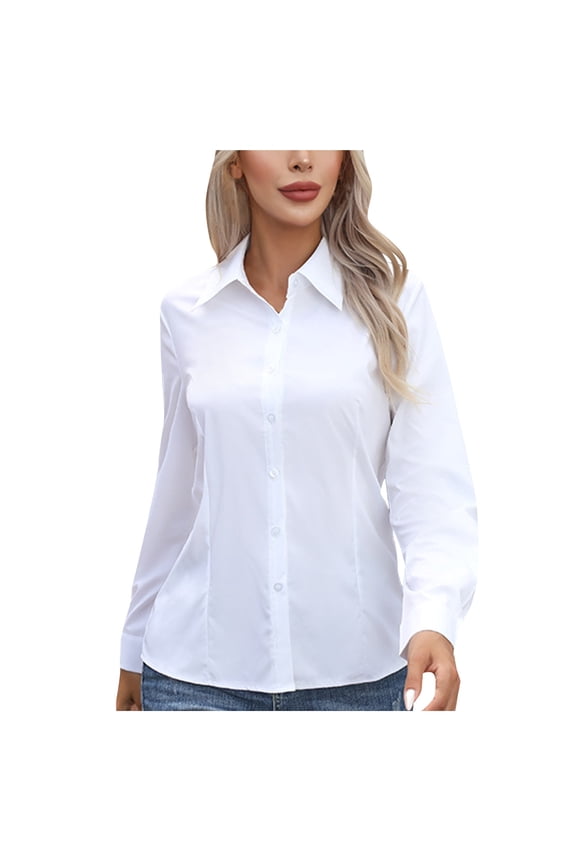 Button Down Shirts for Women Tailored Long Sleeve Shirt Soft Basic Wrinkle Free Business Formal Work Blouses for Office