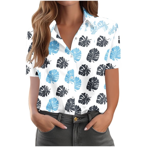 Button Down Shirts for Women Tops Fashion Women's Casual Print Comfortable Short Sleeved Pocket ButtonTop Blouse T-Shirt