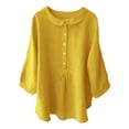 thumbnail image 1 of Button Down Shirts for Women Vintage Pocket Shirt Stand Collar Button Pullover Top Blouse Tops Yellow 5XL, 1 of 3