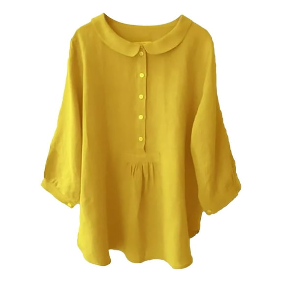 Button Down Shirts for Women Vintage Pocket Shirt Stand Collar Button Pullover Top Blouse Tops Yellow 5XL
