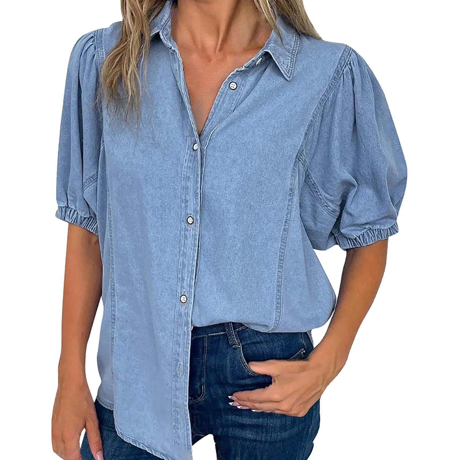 Button Down Shirts for Women! Yigetop Comfortable Casual Puffed Sleeve ...