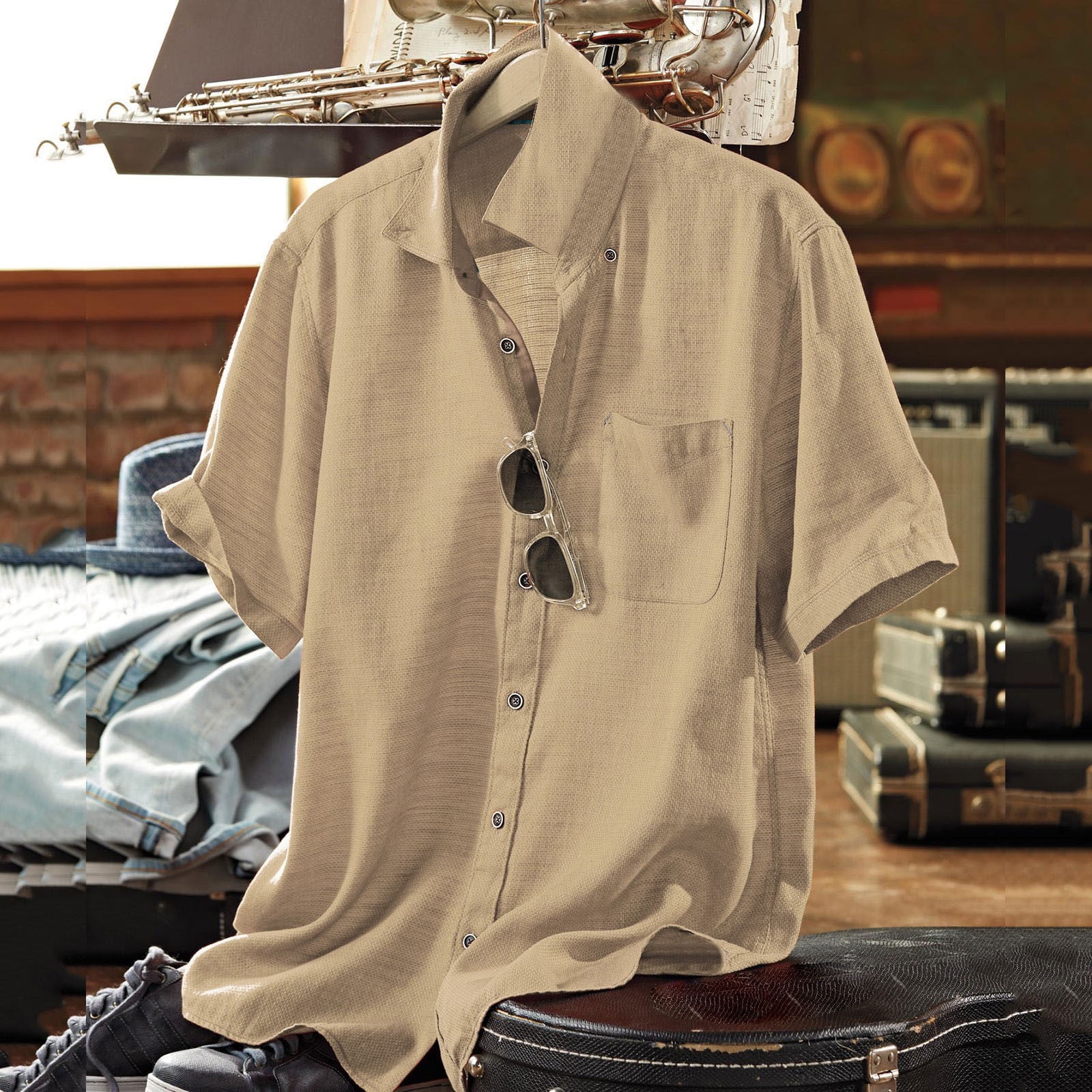 mens summer casual dress shirts M3XL Mens Summer Dress Shirt - Slim Fit Short Sleeve Knitted Button Shirt