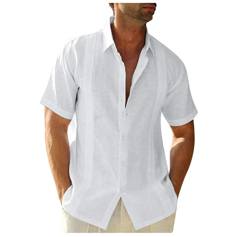 Button Down Short Sleeve Linen Shirts for Men Summer Casual