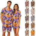 thumbnail image 1 of Button Down Short Sleeve Pajama Top With Chest Pocket For Men Halloween Pumpkin Bat Print Elastic Waist Shorts Set, 1 of 7