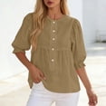 thumbnail image 1 of Button Down Short Sleeve Shirts for Women Round Neck Loose Casual Summer Tops, 1 of 8