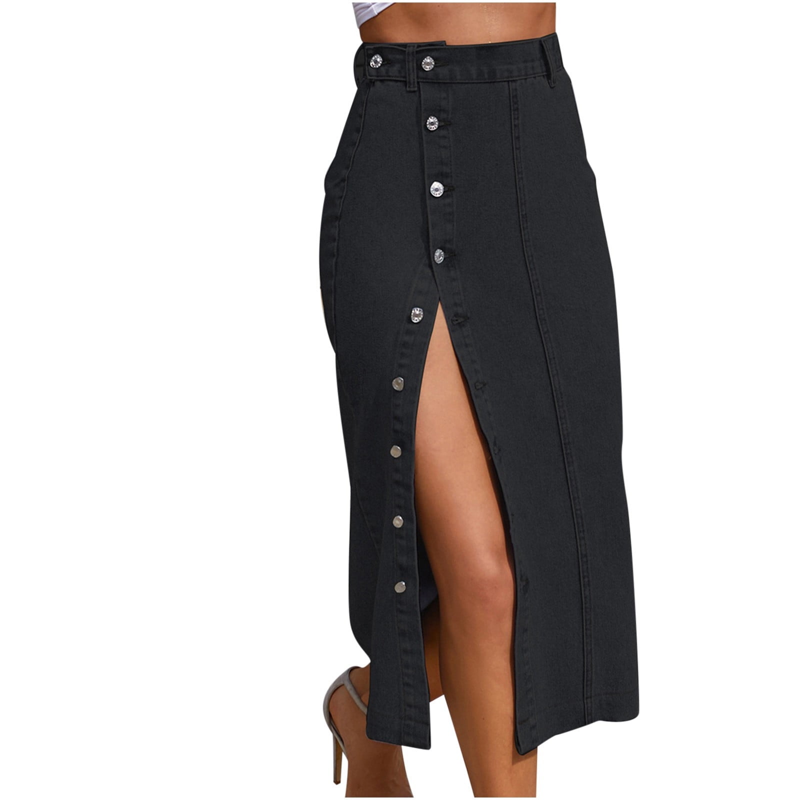 High waisted button down hot sale skirt
