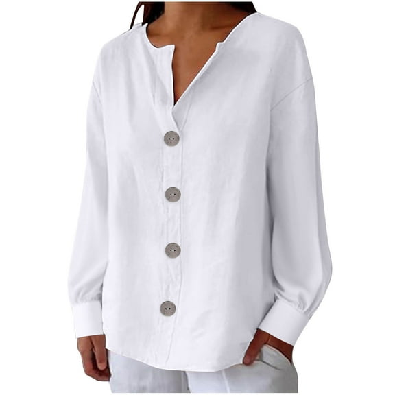 Button Down T Shirt for Women Long Sleeve Open Front V Neck Cardigan Casual Fall Loose Solid Color Top Blouse