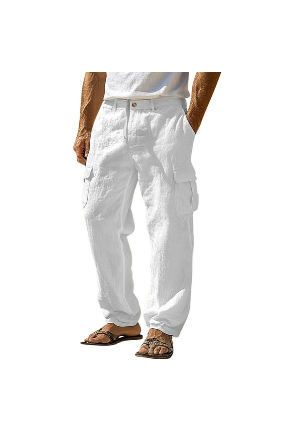 Button Down Trousers with pockets For Men Straight Breathable pants Comfort Lightweight Trousers solid color fall