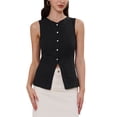 thumbnail image 1 of Button Down Vest Tops Summer Business Casual Sleeveless V Neck Suit Vests Waistcoat L Black, 1 of 6