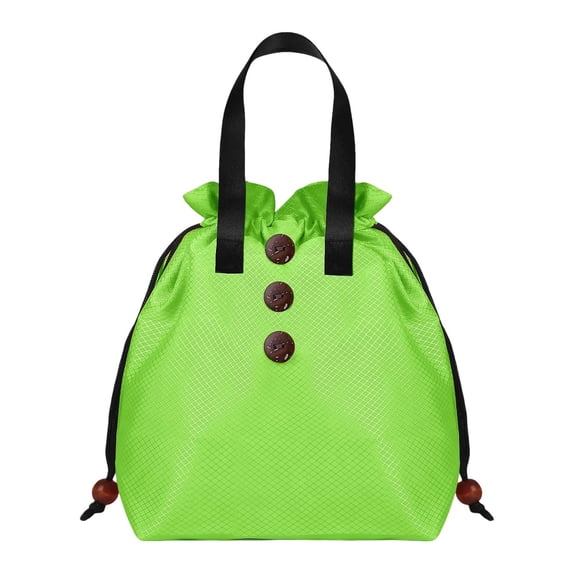 Button Drawstring Lunch Tote Bag Lightweight Water Resistant Portable Handheld Food Storage Bag