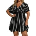 thumbnail image 1 of Button Down Dress For Women, Casual Plus Size Striped V Neck Short Sleeve Tunic Bohemian Dress Boho Wedding Bride House Of Cb Dress Tropical Women 2025 Work Dresses Casual (XXL, Black) ZMTing, 1 of 5