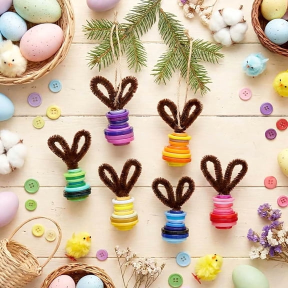 Button Easter Bunny Craft Kits Make Your Own Button Bunny Decorations DIY Hanging Ornament for Easter Party Gift