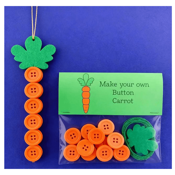 Button Easter Carrot Craft Kits – DIY Hanging Ornaments with Bunnies, Easter Eggs, Rabbit Heads & Carrots – Fun Easter Basket Filler, Party Gift, and Seasonal Decor for All Ages (Carrot)