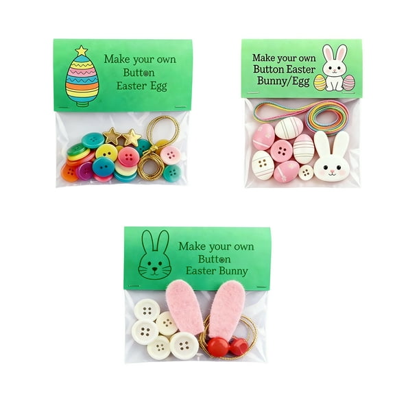 Button Easter Ornament Craft Kits 3-Pack Diy Button Bunny, Egg, Carrot Hanging Decorations With Craft Supplies, Make Your Own Customizable Easter Hanging Ornaments With Bunny, Egg